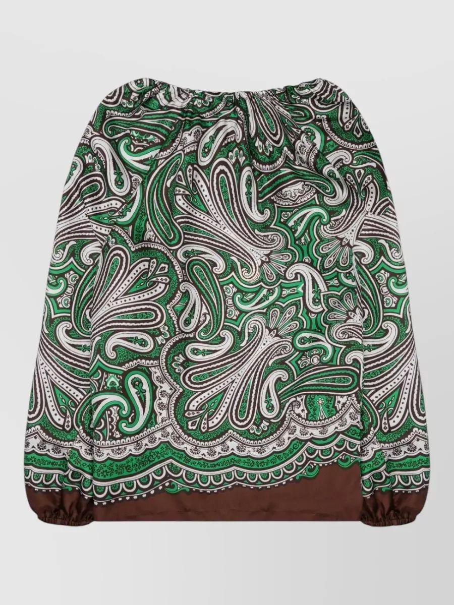 P.a.r.o.s.h Paisley Top Gathered Neckline Long Sleeves