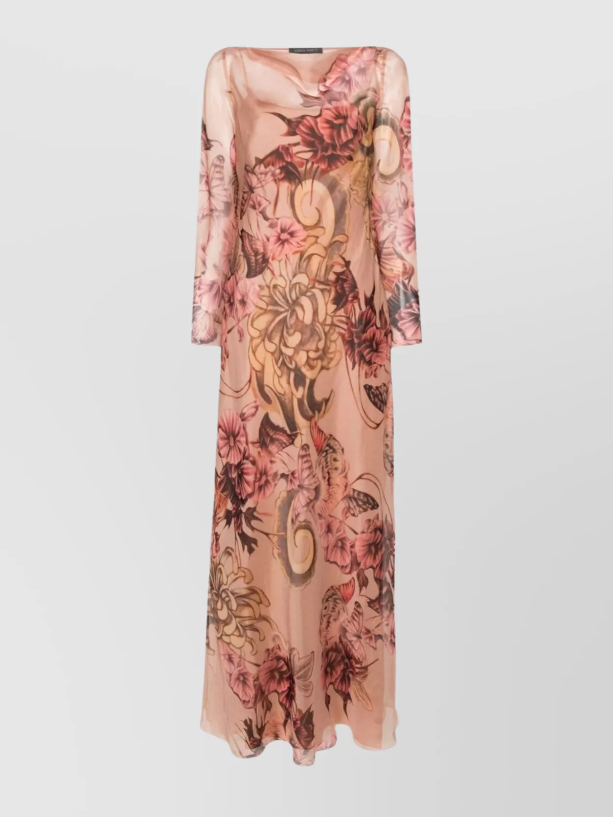 Shop Alberta Ferretti Floral Print Silk Dress With Ruffle Detailing
