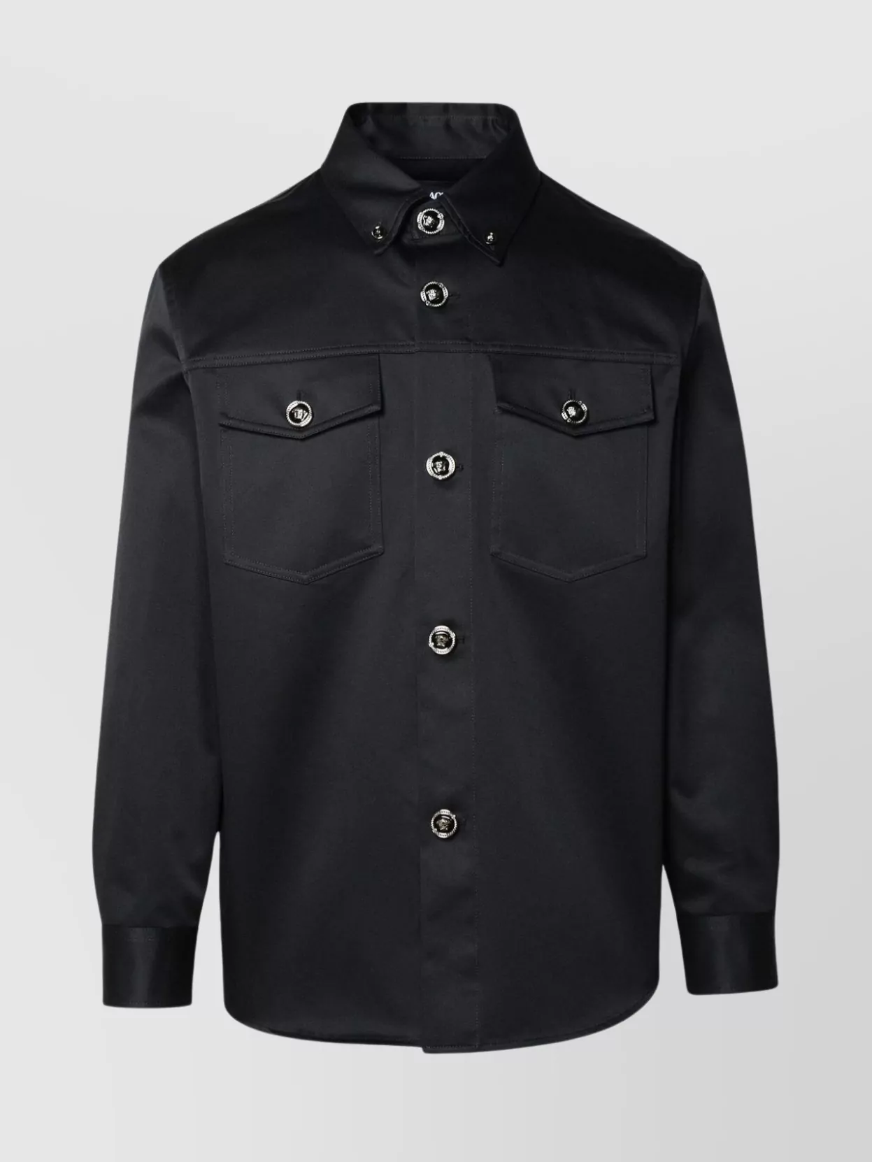 Shop Versace Cotton Shirt With Point Collar And Chest Pockets
