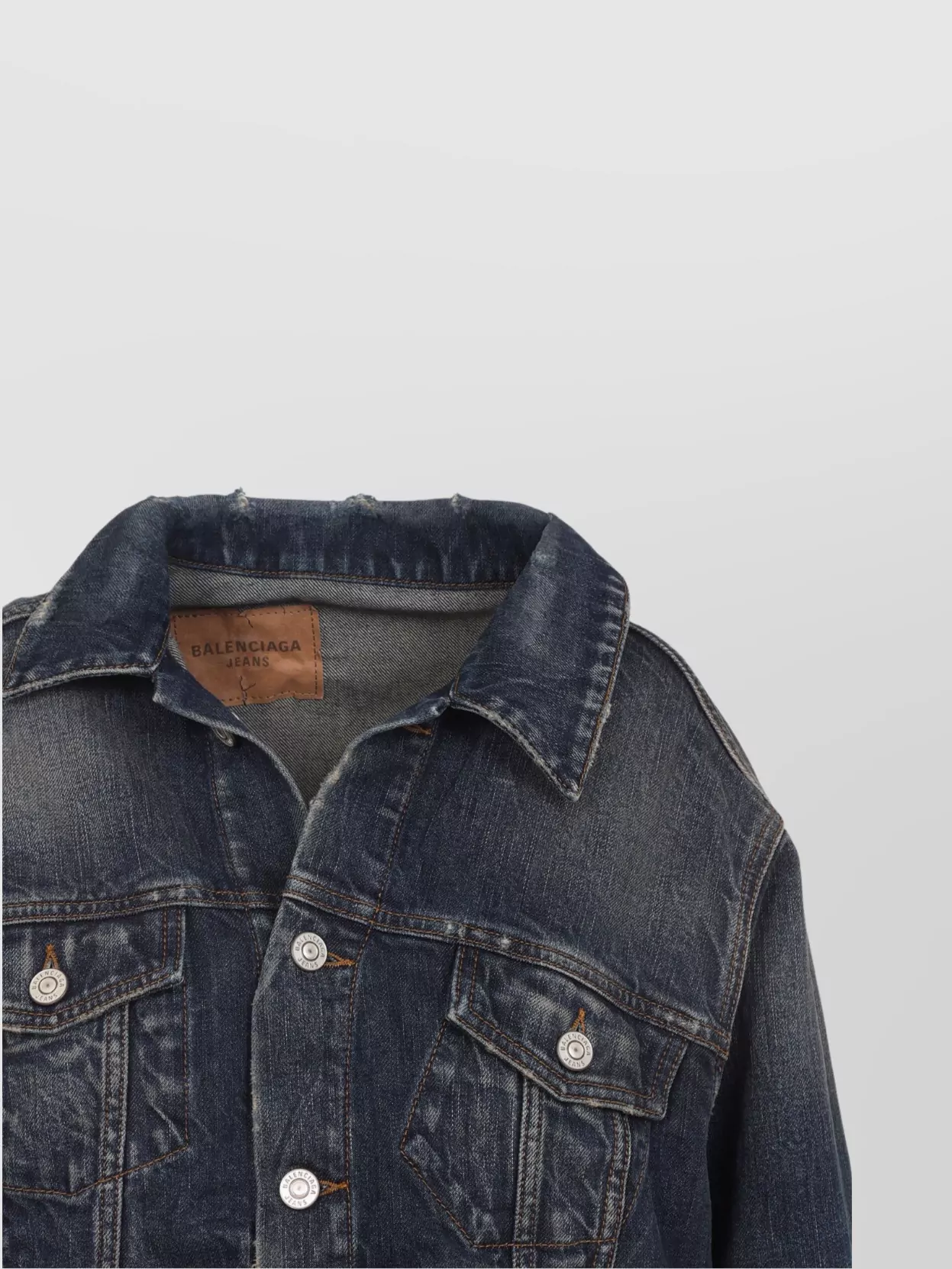 Balenciaga Denim Off-Shoulder Jacket Flap Pockets