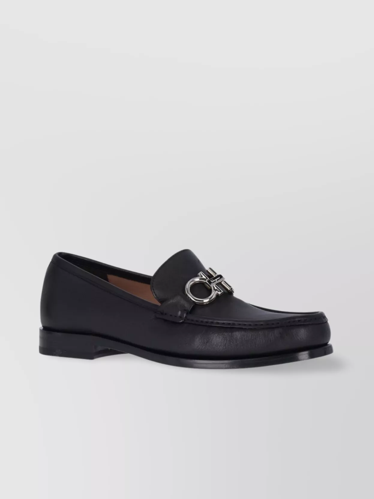 Ferragamo Bart Black Loafers With Embossed Gancini Detail On The Front In Leather Man In Black