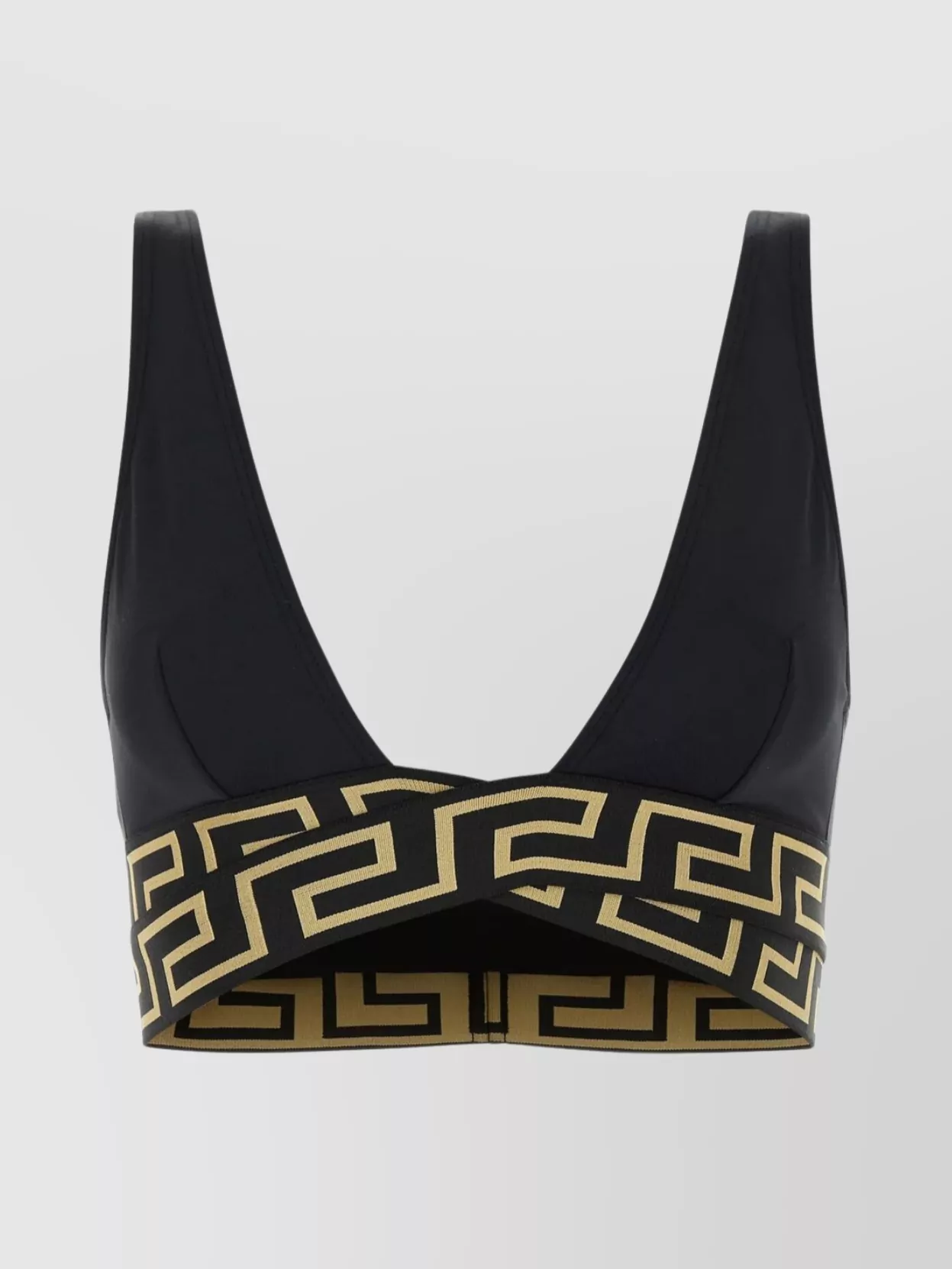 Shop Versace Nylon Bikini Top With Elastic Underband And Racerback Design In Black
