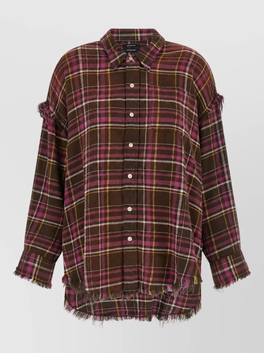 R13 Plaid fringed oversized cotton shirt jacket