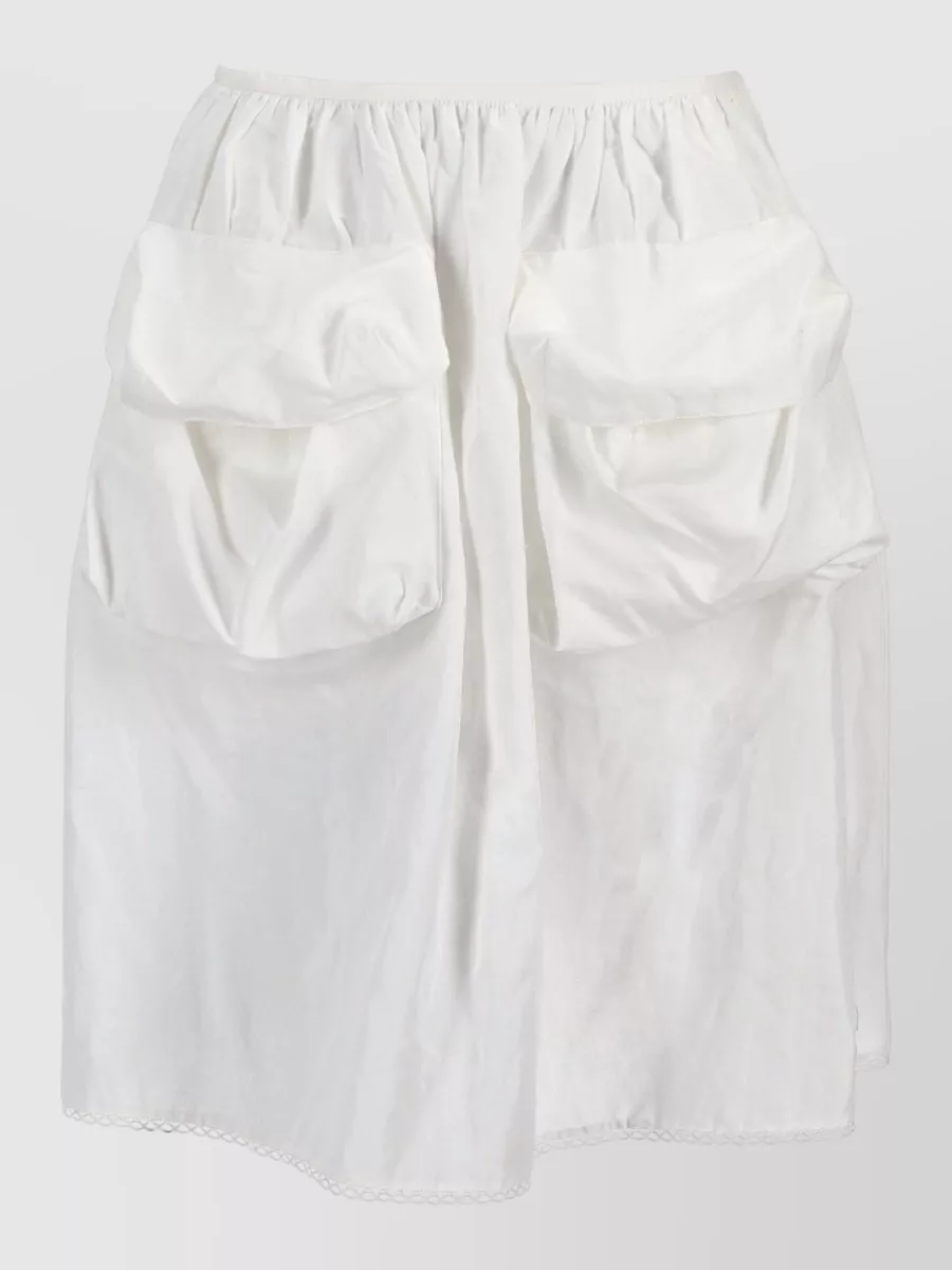 Miu Miu Poplin Skirt Elastic Waist Gathered Pockets Hem