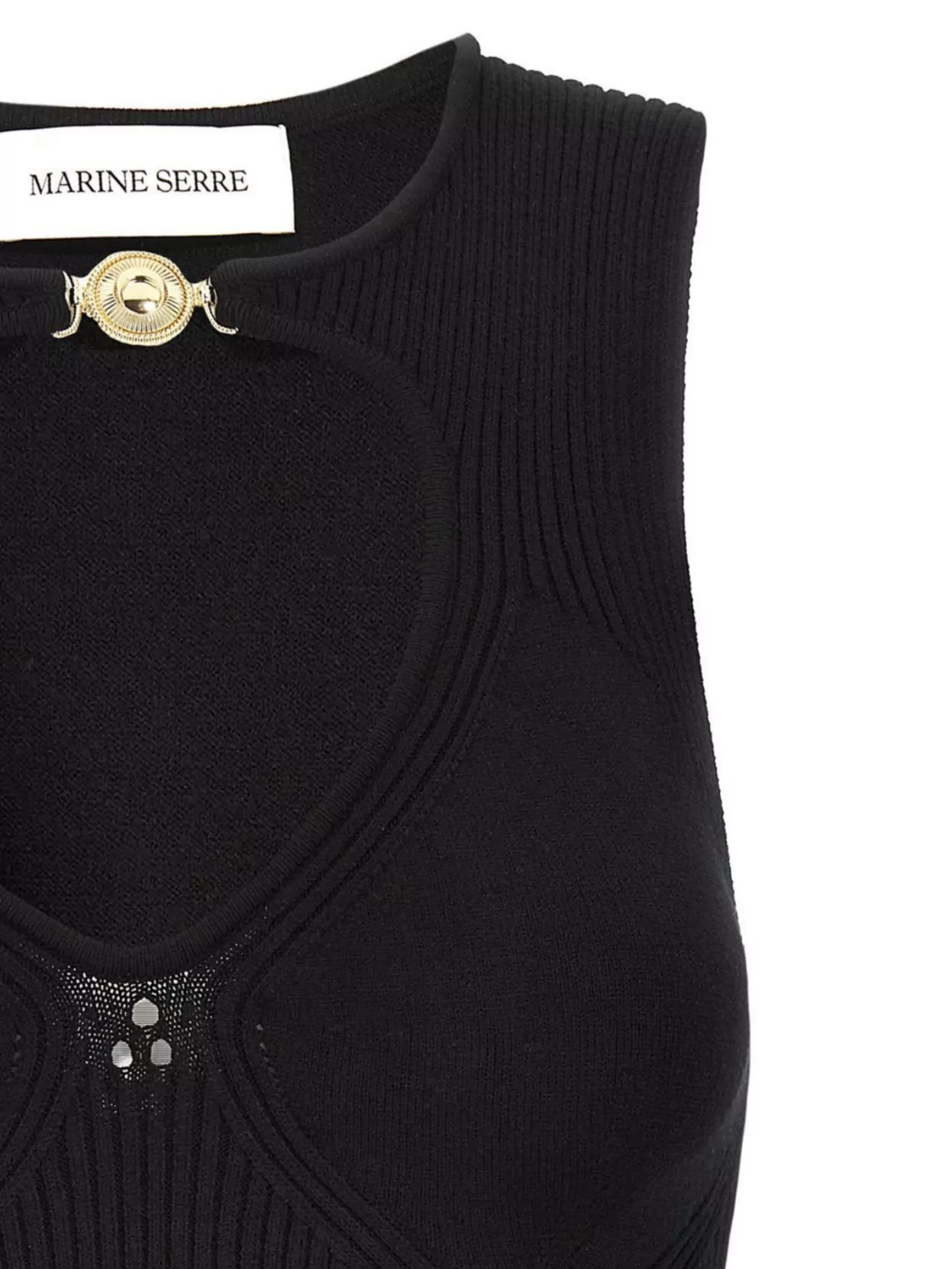 Marine Serre Open Neck Knit Top With Moon Jewelry