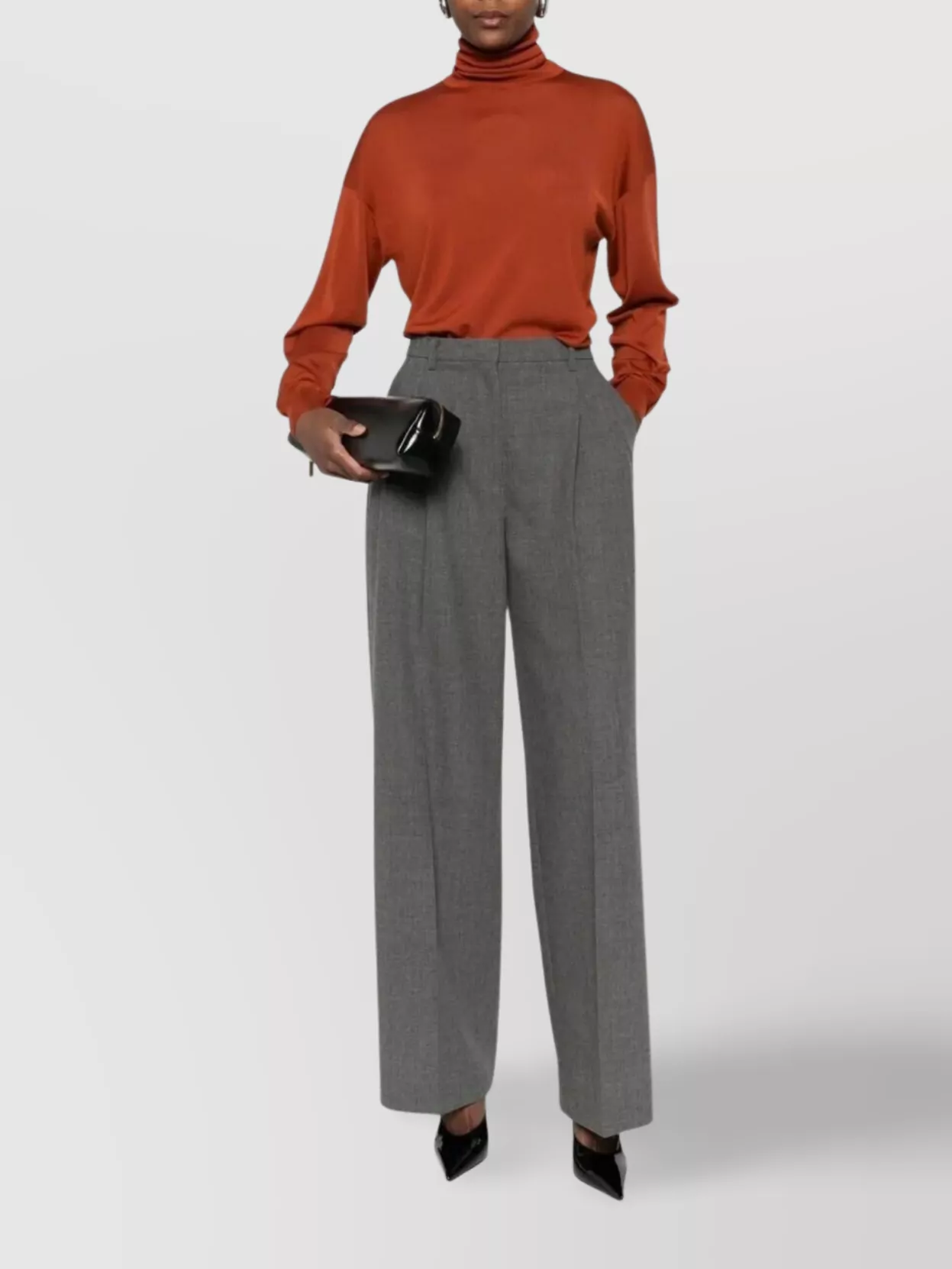 Saint Laurent Wool Turtleneck Sweater Long Sleeves In Brown
