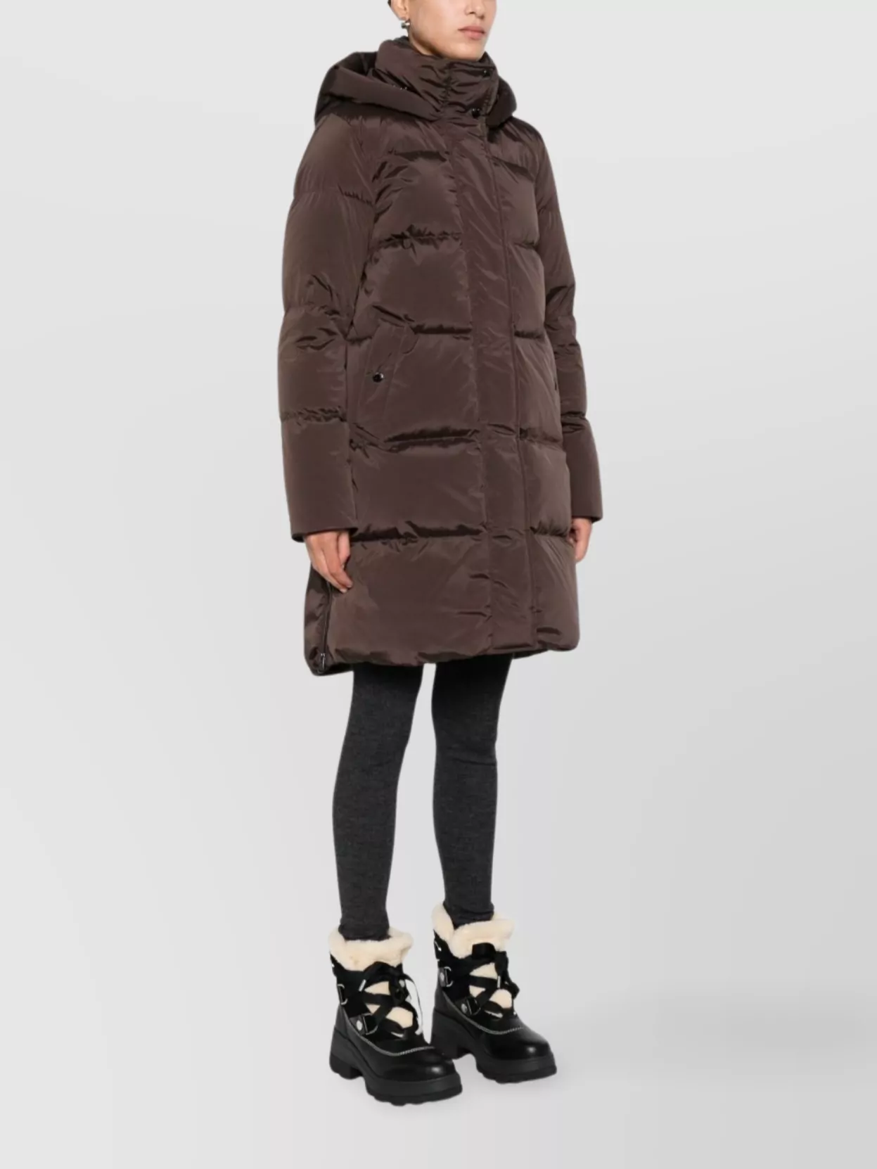 Woolrich Long Hooded Down Jacket And Pockets