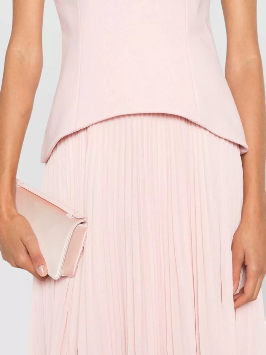 Solace London Pleated Strapless Asymmetric Peplum Maxi Dress