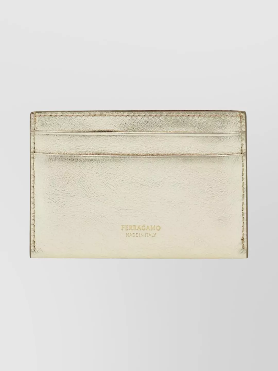 Ferragamo Laminated Leather Card Holder With Gold-tone Hardware In Gold