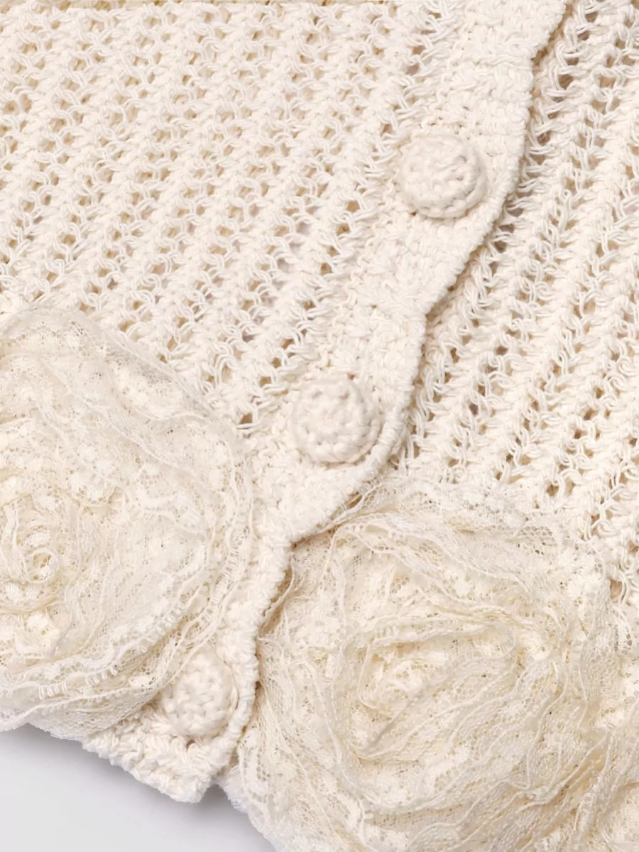 Self-Portrait Crochet Flower Knit Top