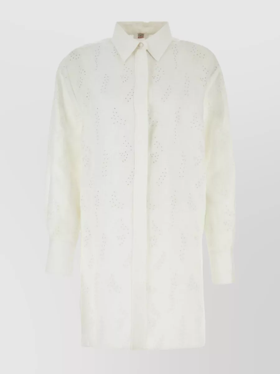 Shop Chloé Embroidered Linen Oversize Shirt In Cream
