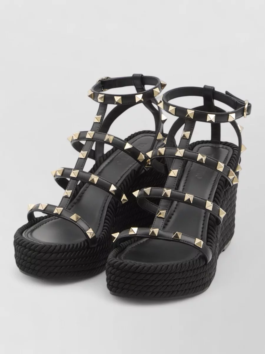 Valentino Garavani Leather Rockstud Wedge Sandals