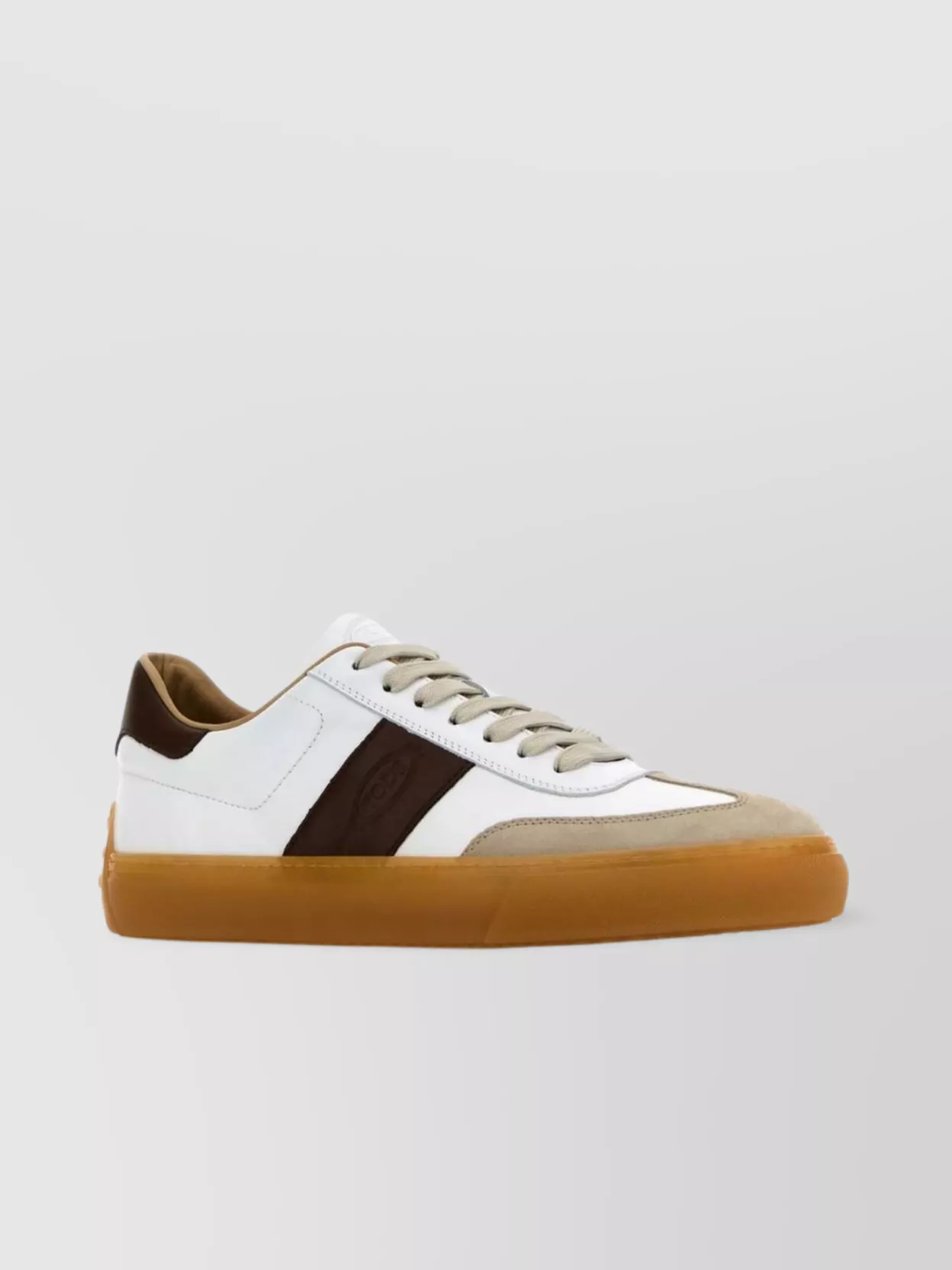 Tod's Leather Sneakers With Round Toe And Contrasting Sole In Brown