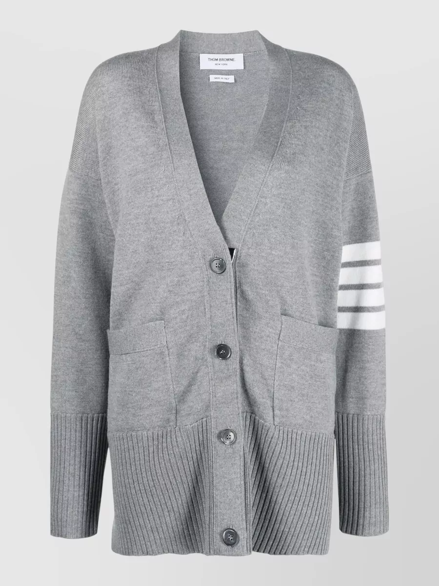 Thom Browne fine-knit oversized v-neck wool cardigan