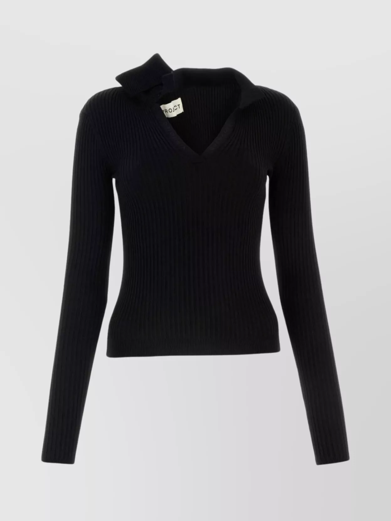 Y/project Cotton V Neck Top With Collar Detail In Evergreen Black