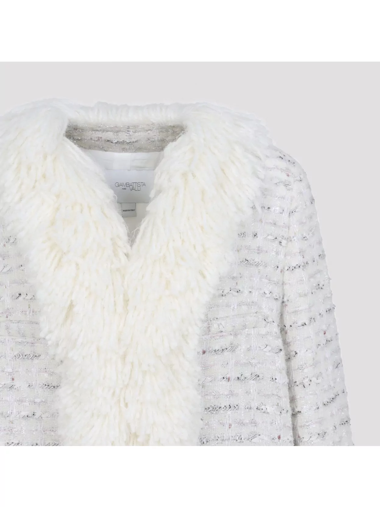 Giambattista Valli Textured Coat With Faux Fur And Fringed Hem