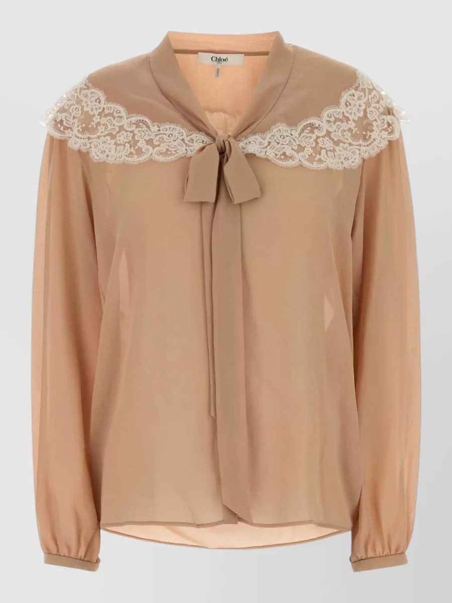 Chloé silk lace-trim tie-neck blouse
