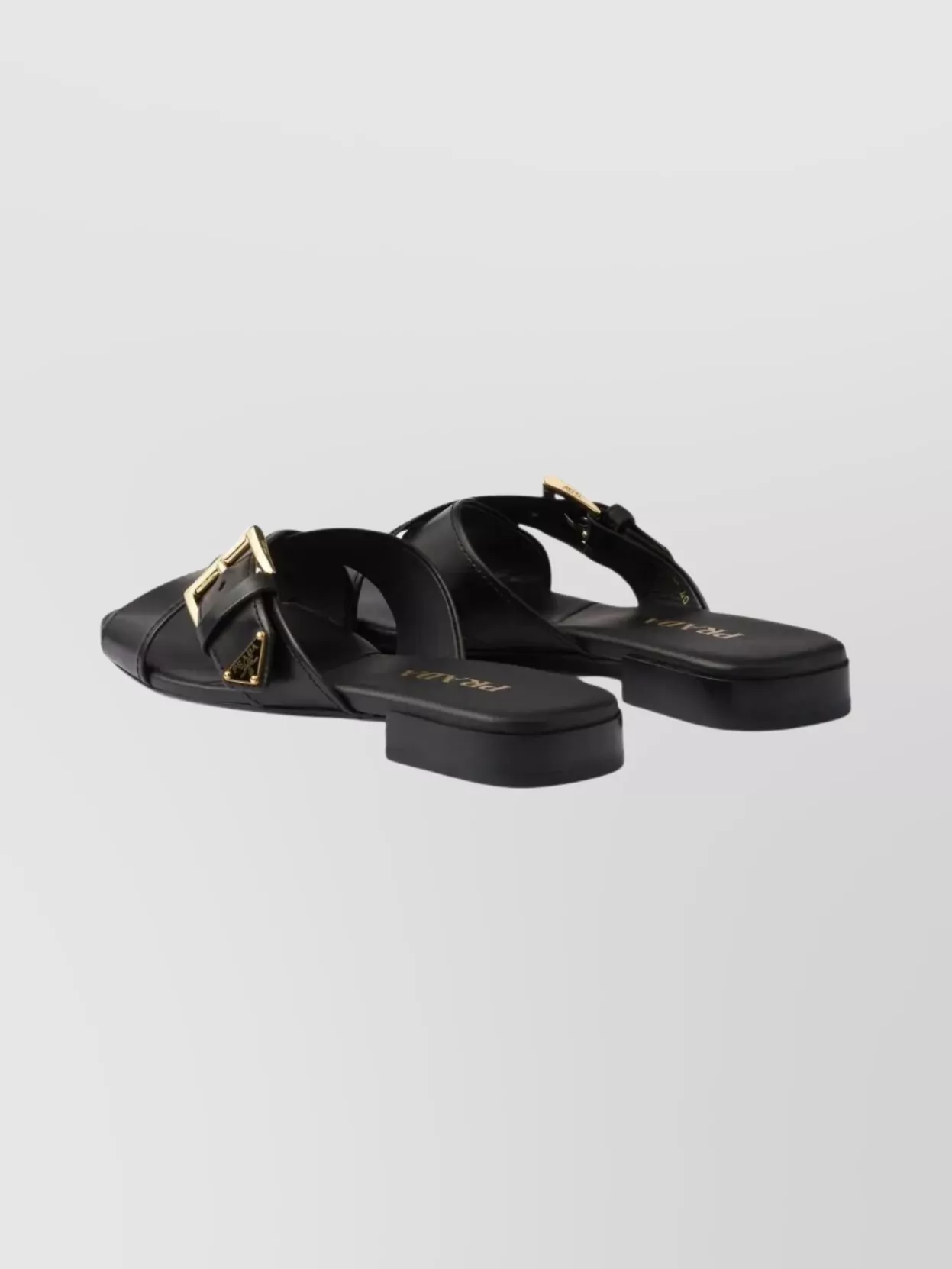 Prada Cross Strap Flat Slides Buckle In Black