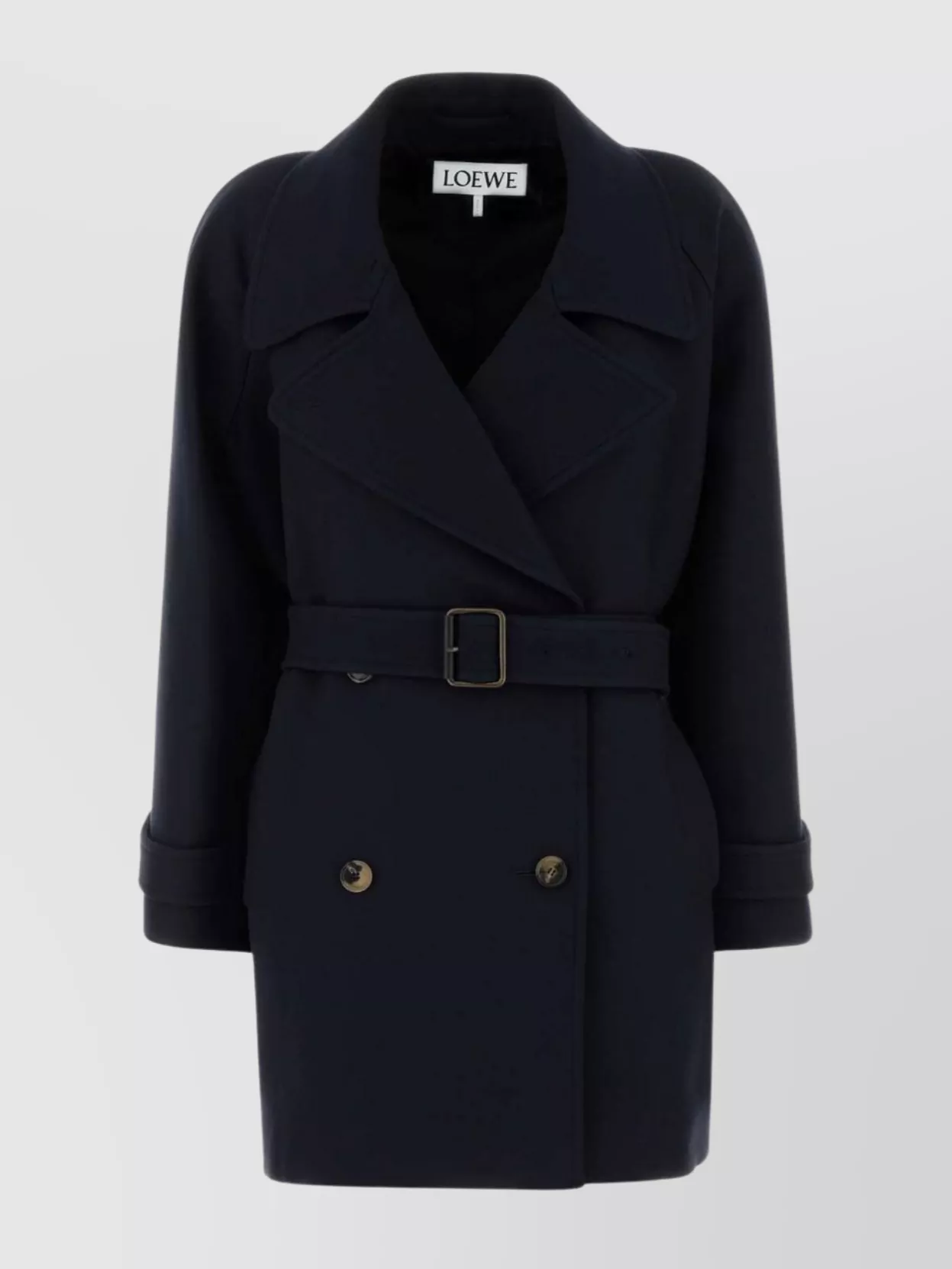 Loewe Wool Blend Coat With Back Vent And Belt In Blue
