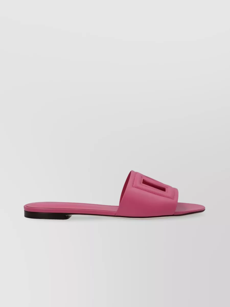 Shop Dolce & Gabbana Front Logo-embossed Leather Slides In Pink