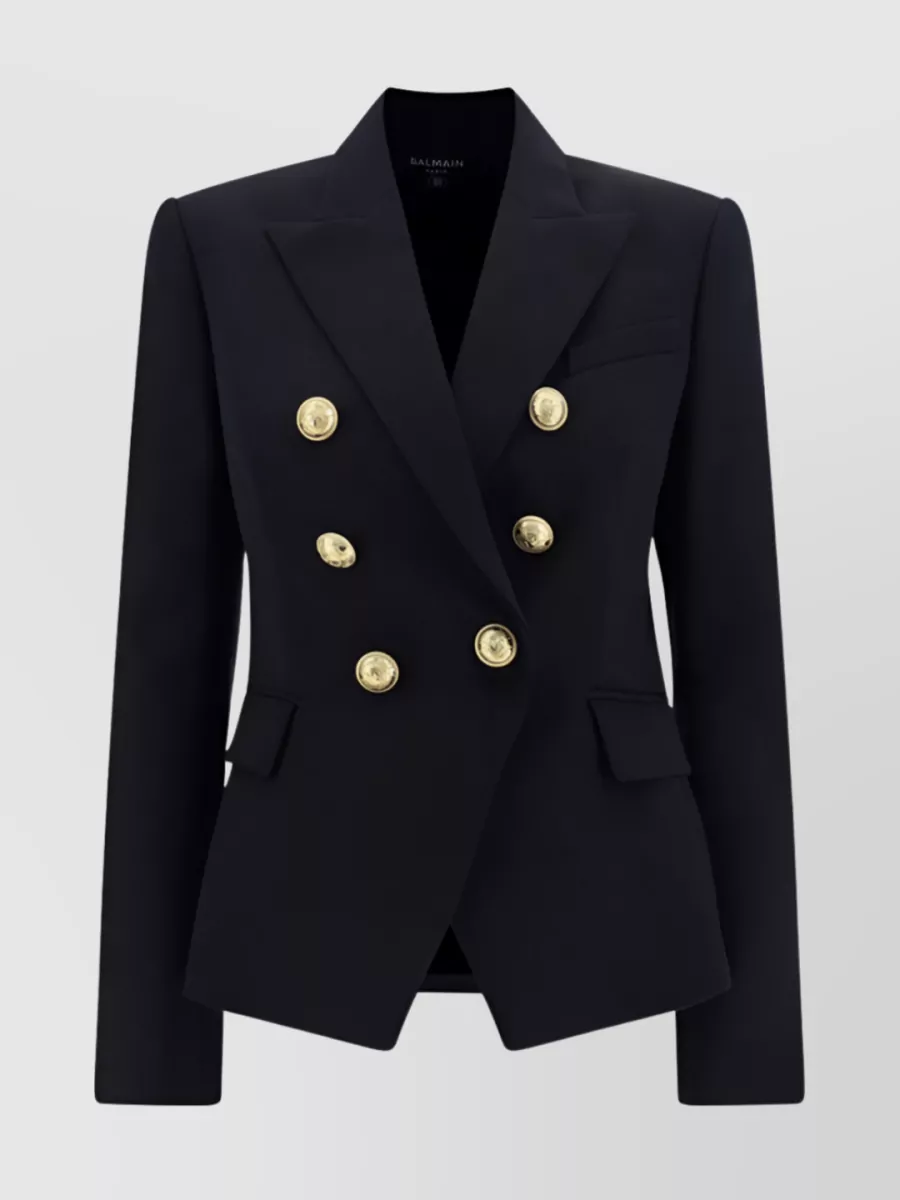 Shop Balmain 6-buttons Wool Blazer With Embossed Gold-tone Buttons In Blue