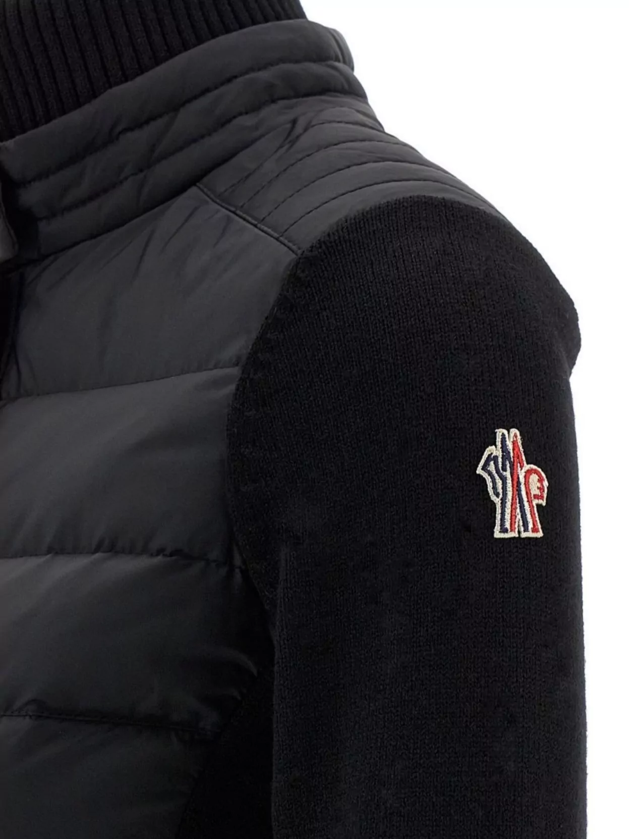 Moncler Quilted Cardigan Featuring Ribbed Collar And Cuffs In Blue