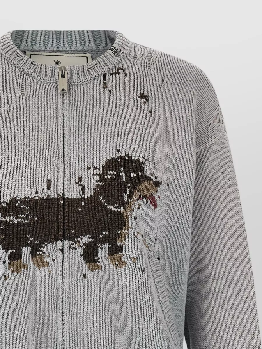 Maison Mihara Yasuhiro Jacquard Knit Zip Cardigan