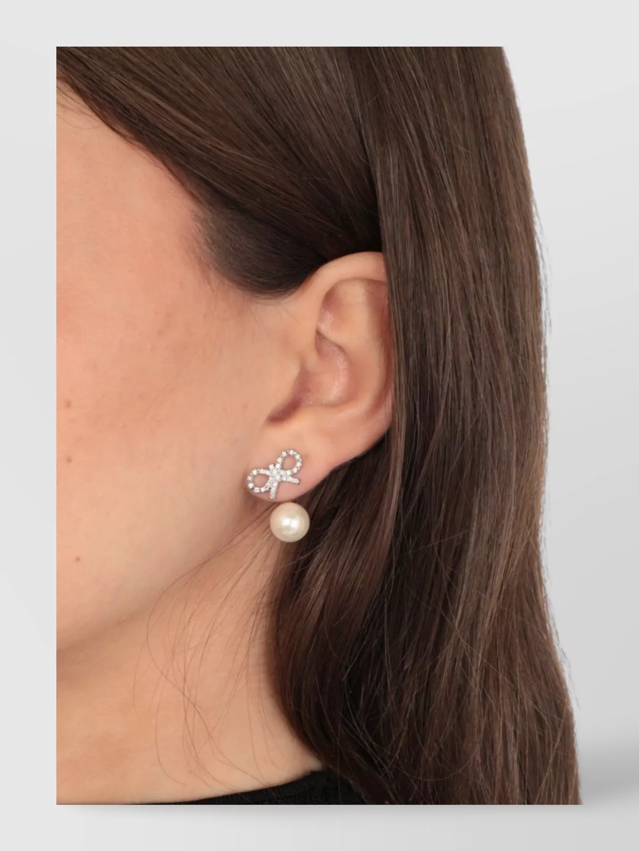 Self-Portrait Beaded Bow Brass Crystal Pearl Stud