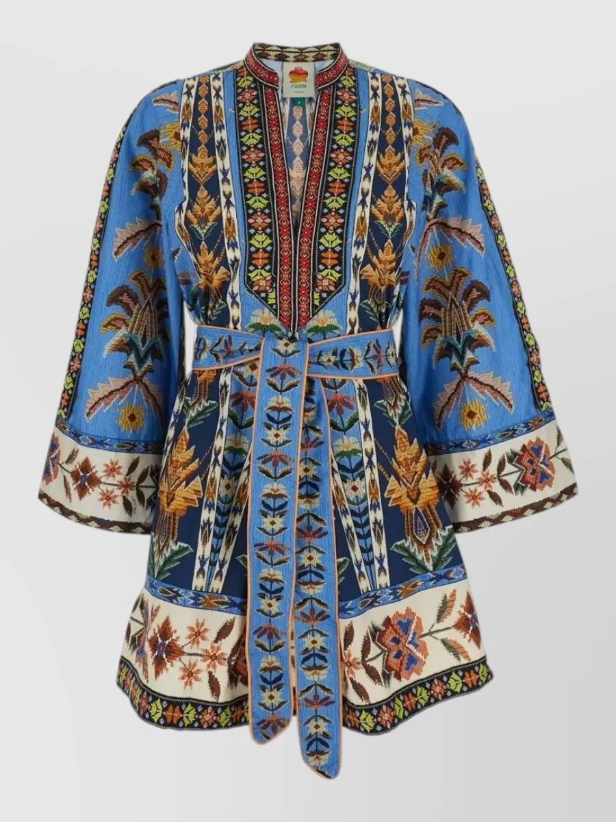 Farm Rio embroidered v-neck mini dress