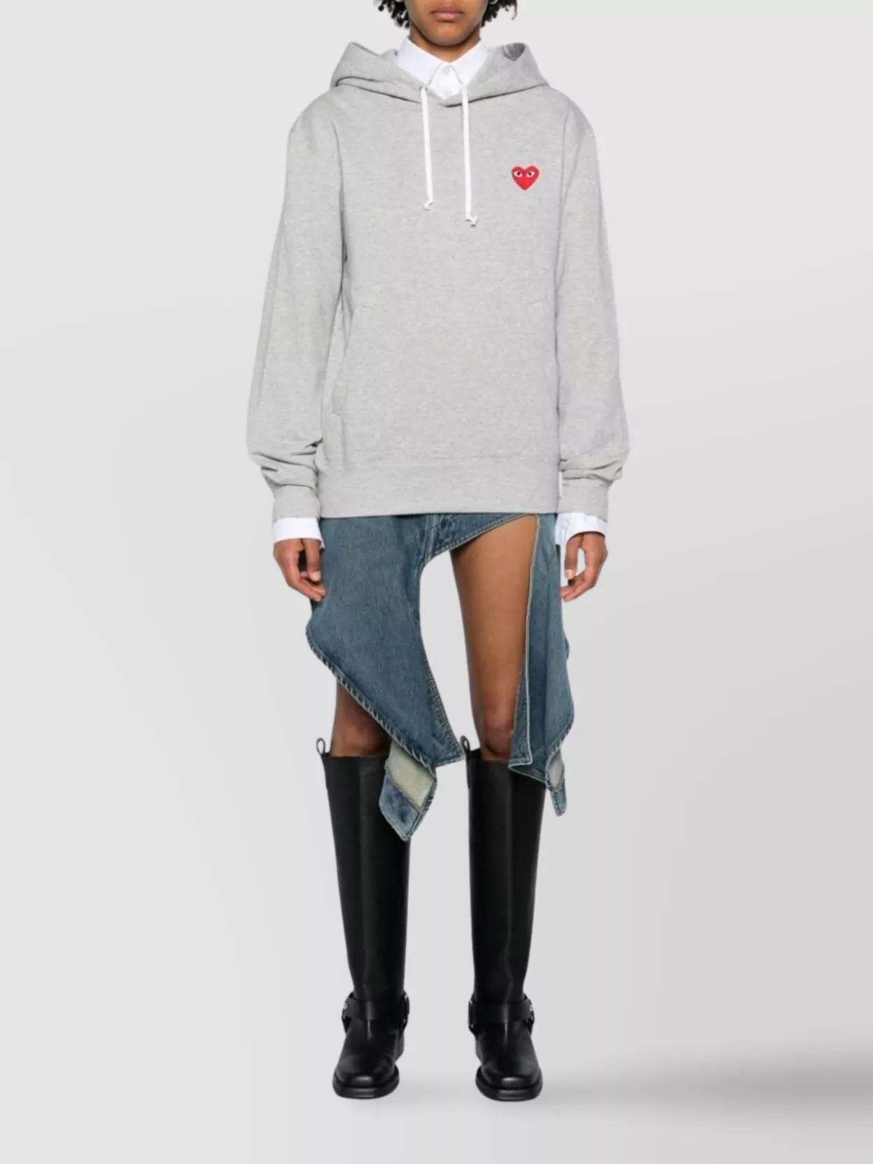 Comme Des Garçons Logo Cotton Hoodie With Drawstring Hood In Gray