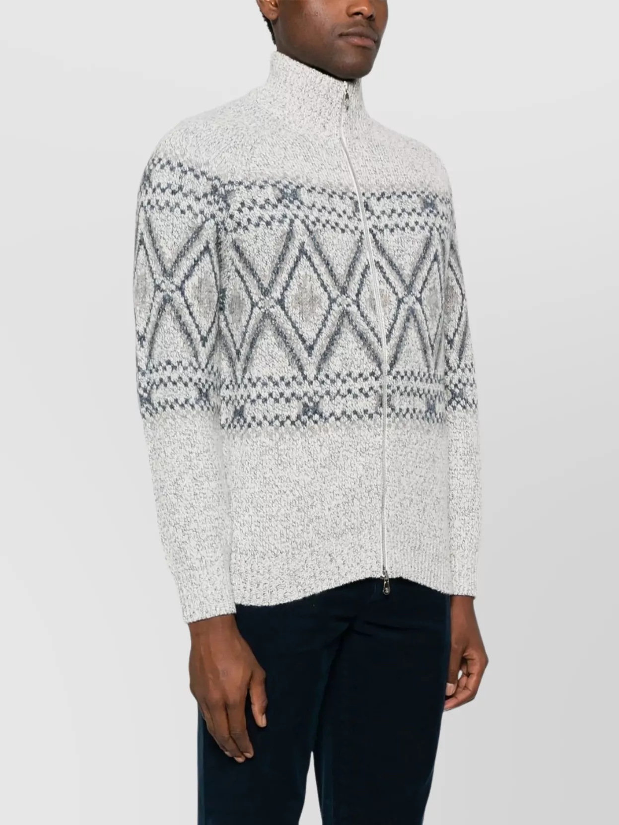 Brunello Cucinelli High Collar Geometric Pattern Sweater