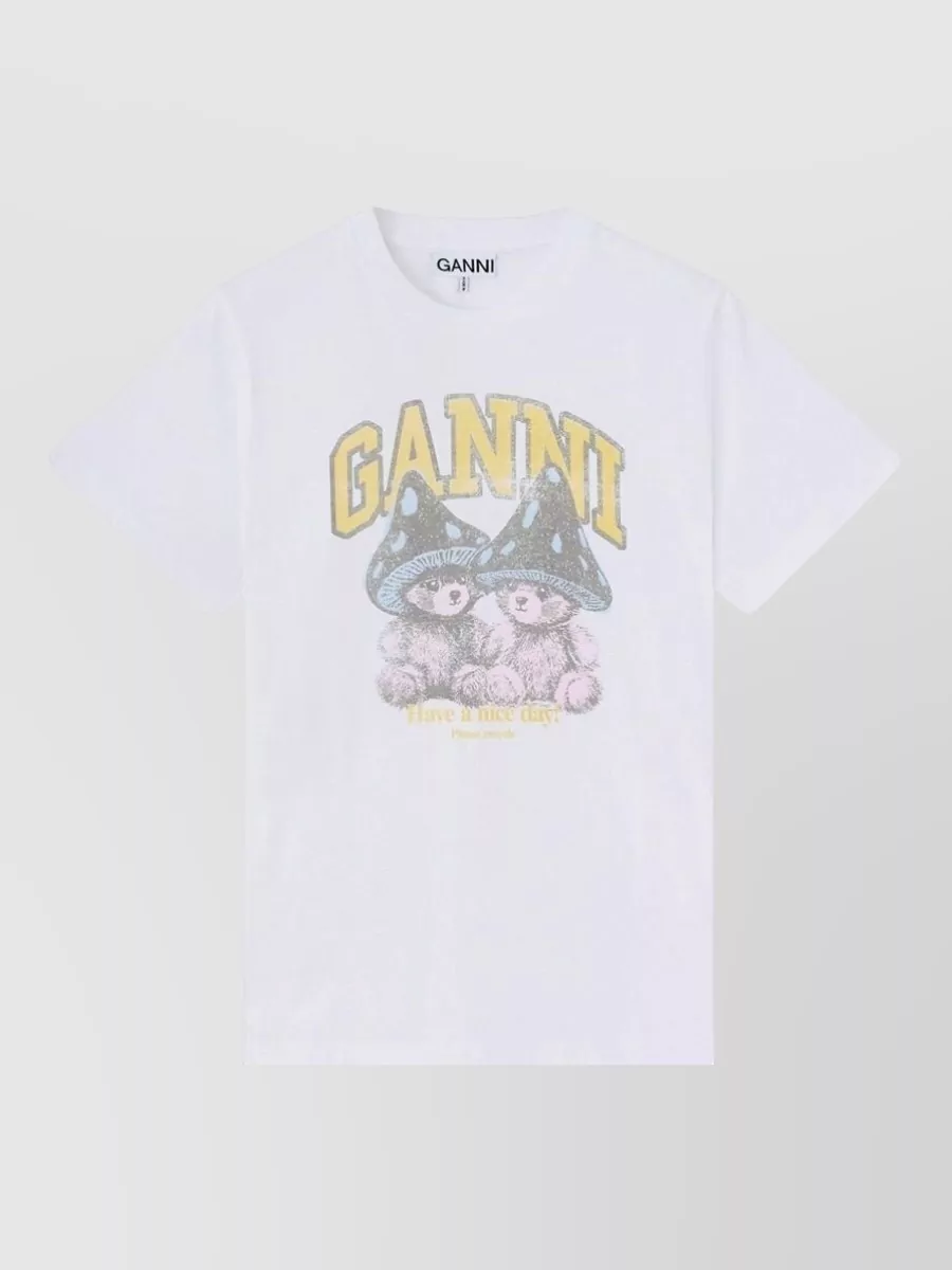 Ganni organic cotton mushroom teddy logo-print t-shirt