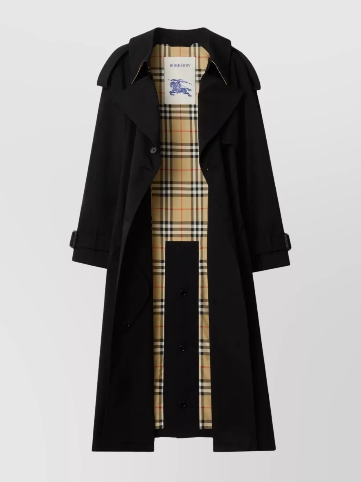 Burberry Long Gabardine Fitzrovia Trench Coat Clothing In Black