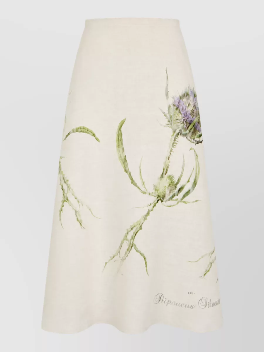 Alberta Ferretti linen floral-print midi a-line skirt