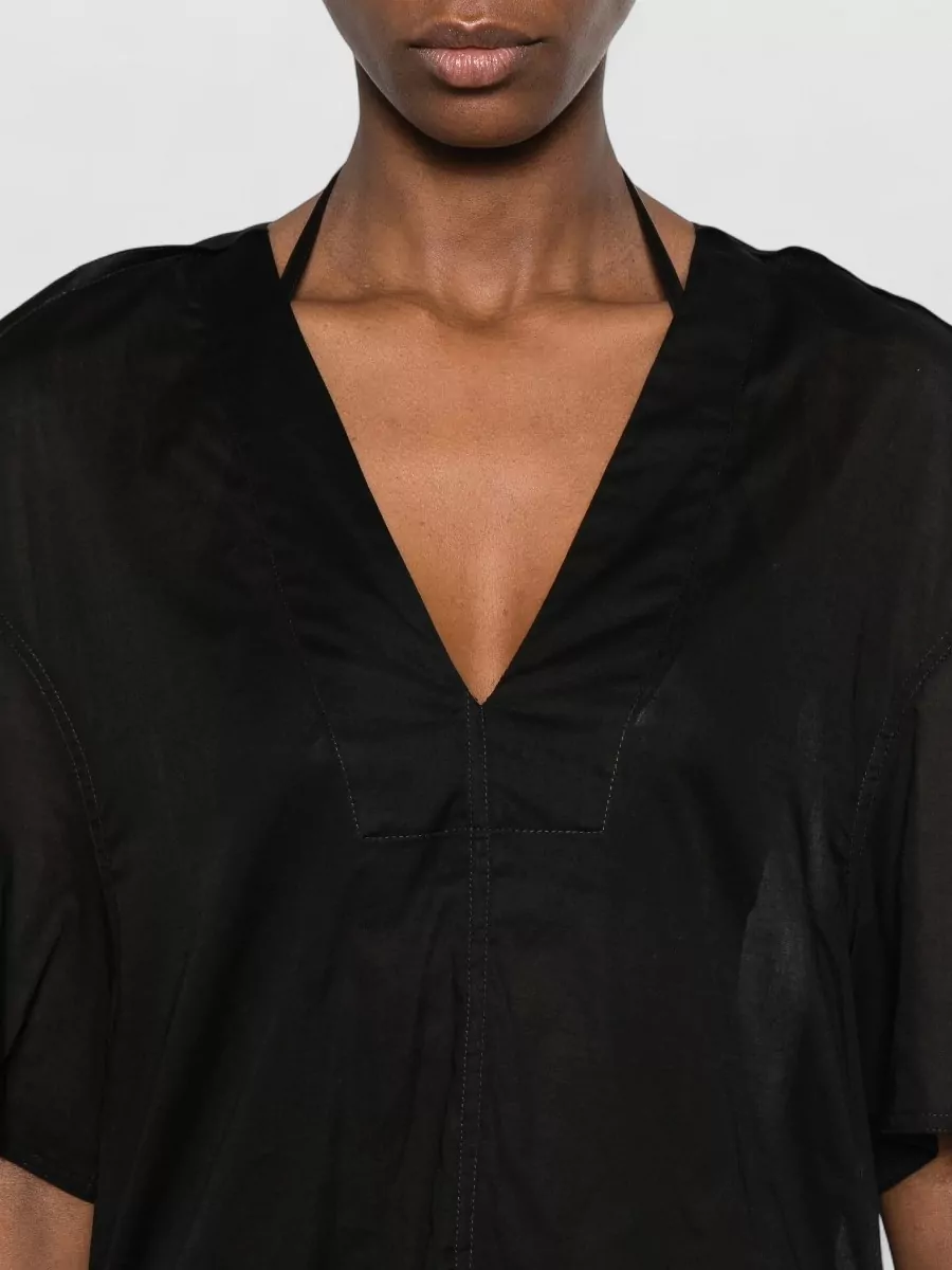 Rick Owens Cotton V-Neck Short-Sleeve Blouse
