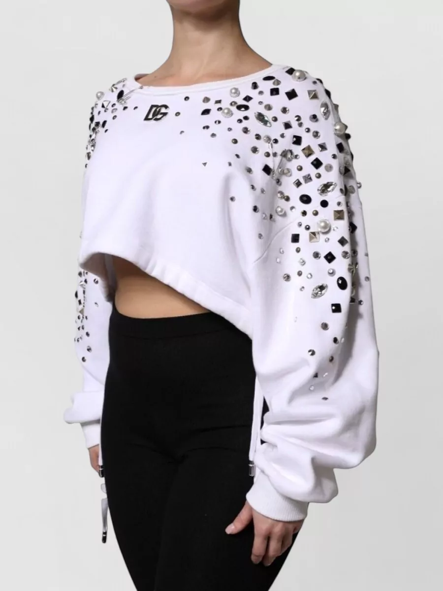 Dolce&Gabbana Embellished Long-Sleeve Cropped Sweatshirt