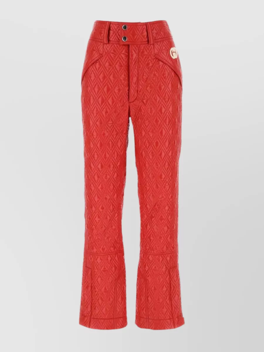Shop Gucci Polyester Flared Pant With Embossed Texture And Belt Loops In Red