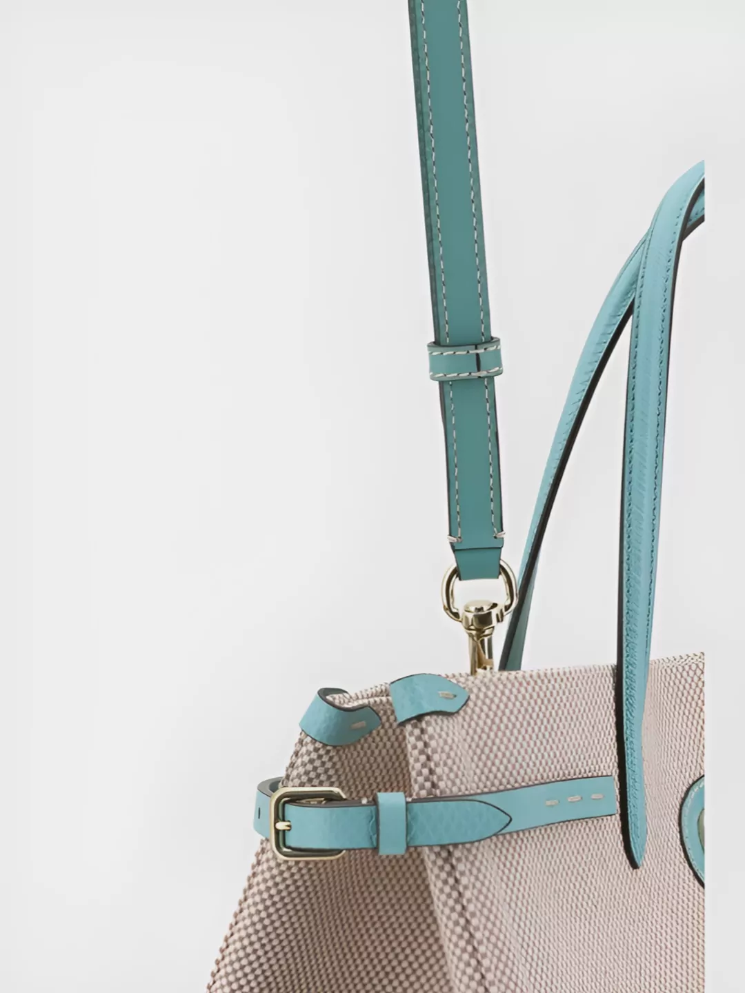 Shop Valentino Leather Handle Cotton Tote Bag