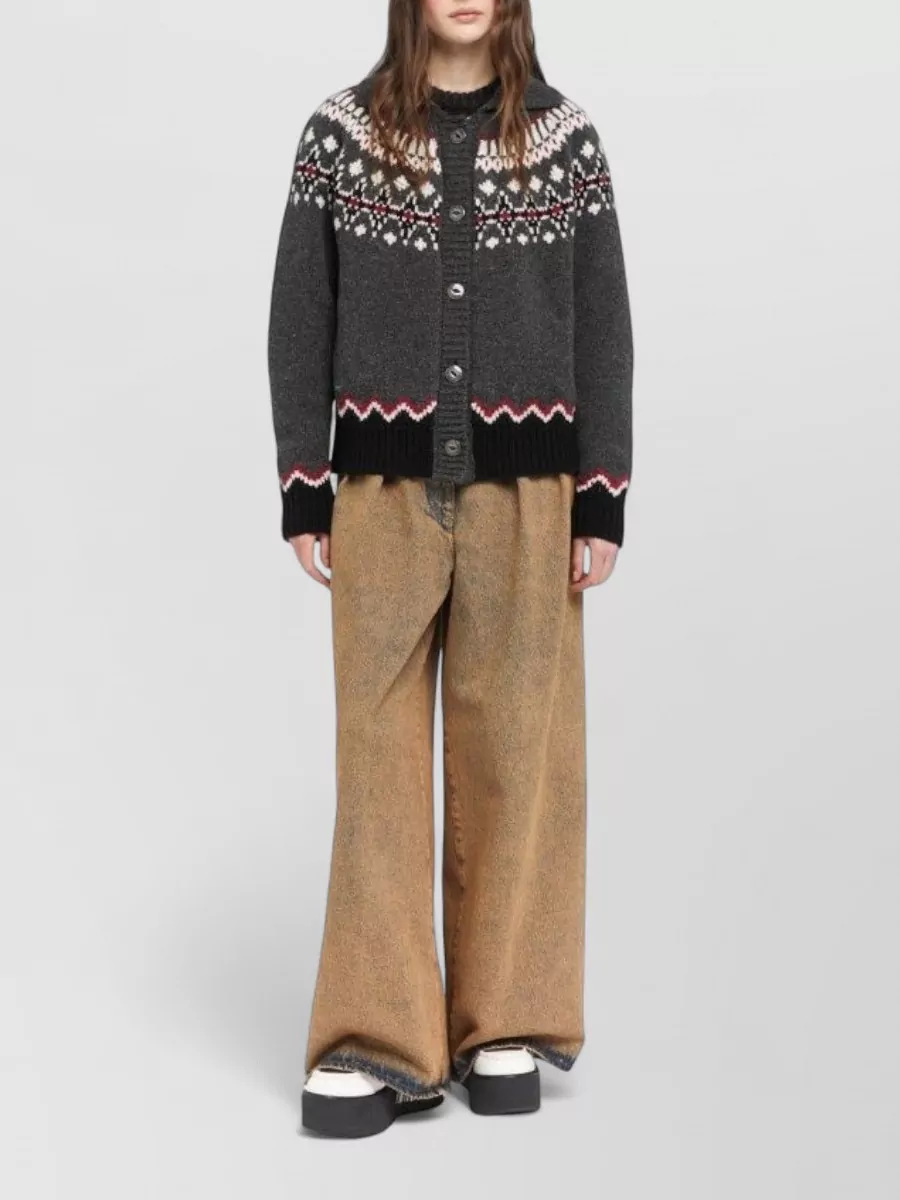 Alanui Virgin Wool Fair Isle Jacquard Knit Cardigan