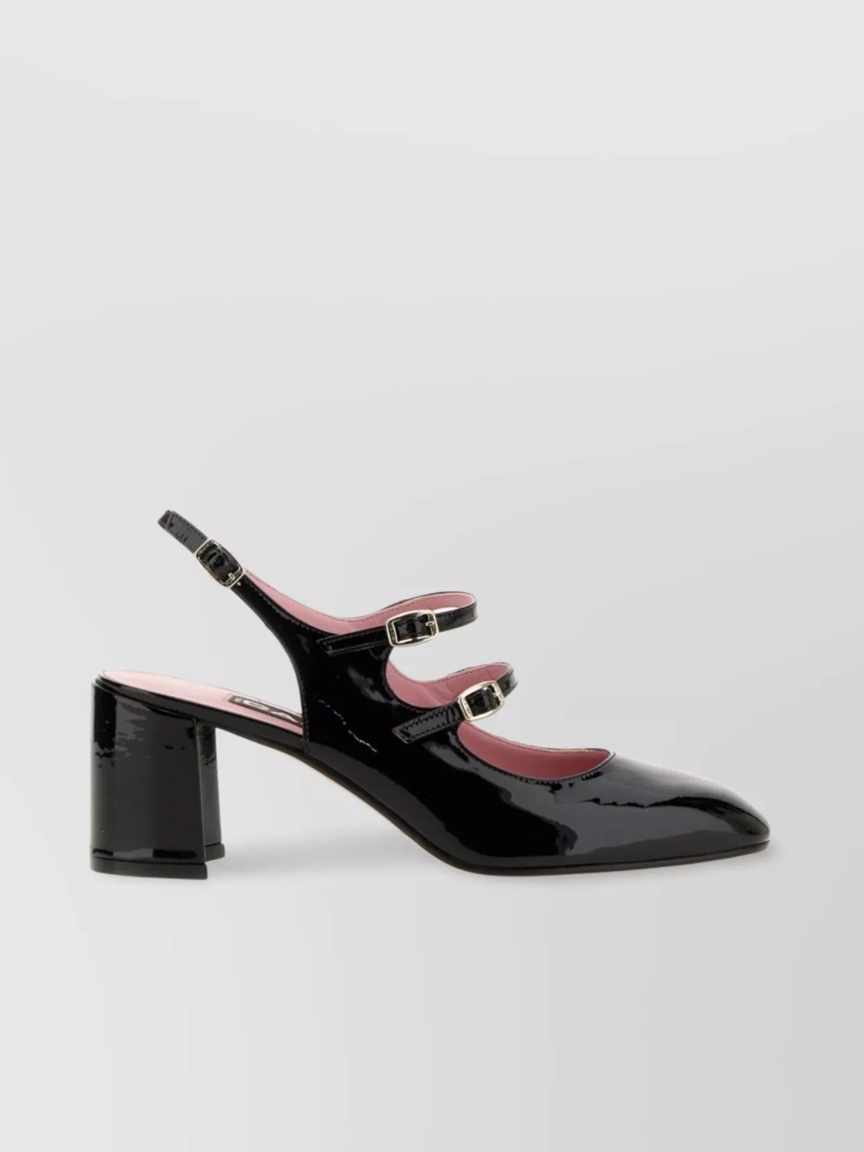 Carel Paris Block Heel Buckle Straps Patent Pumps