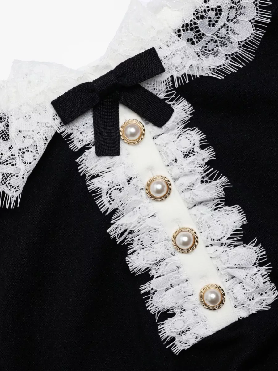 Self-Portrait Wool Lace Collar Short Sleeve Knit Top