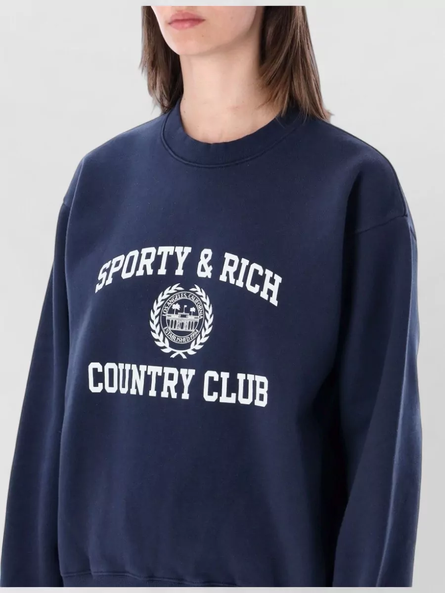Sporty & Rich Cotton Oversized Varsity-Print Crewneck Sweatshirt