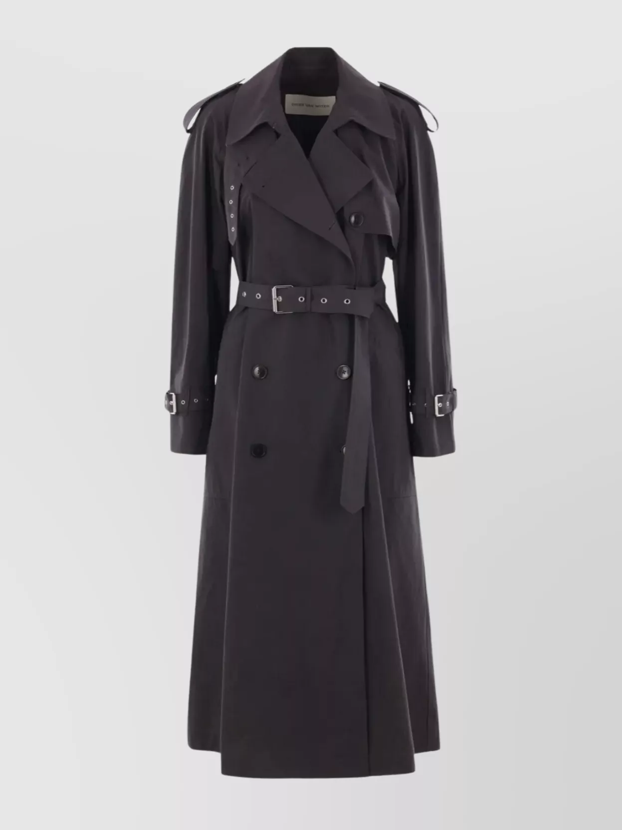 Dries Van Noten Long Belted Raincoat Epaulettes In Brown