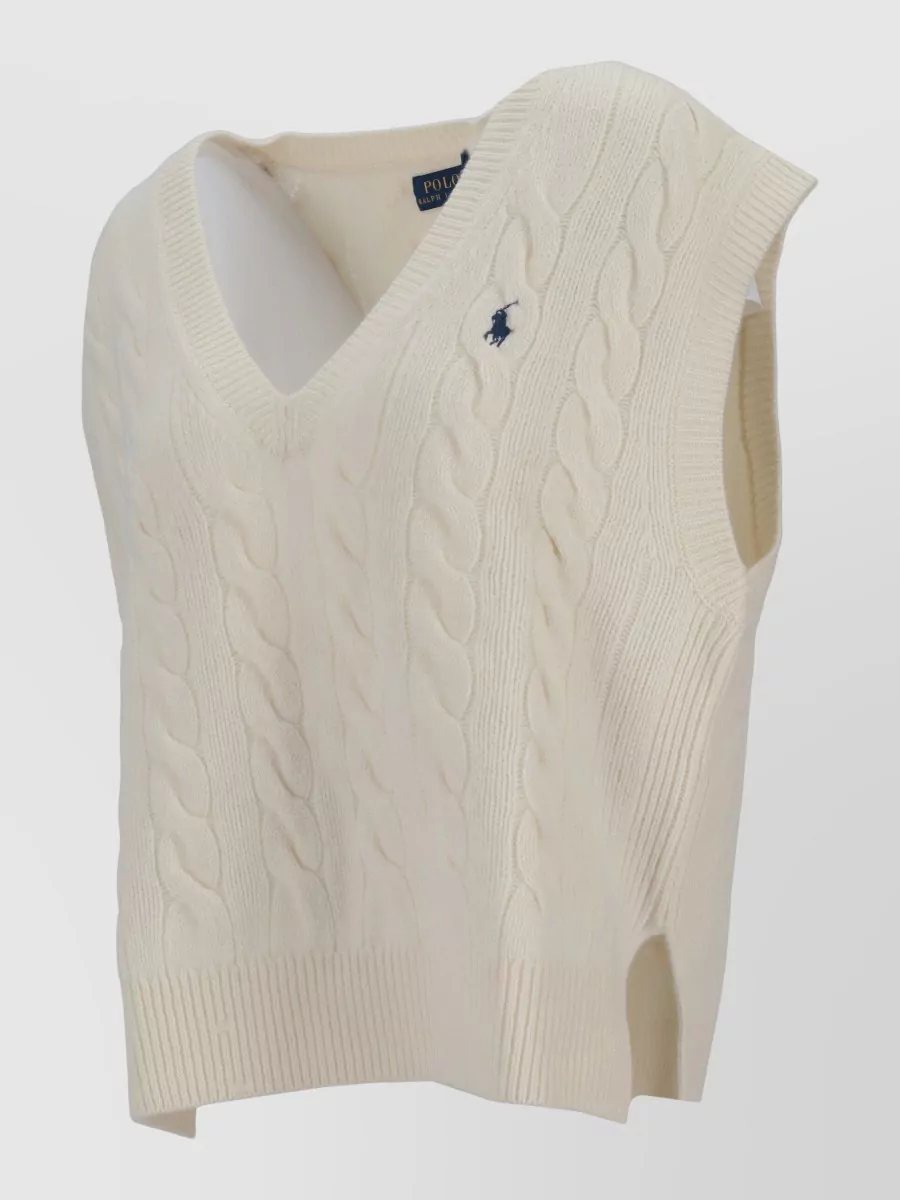 Ralph Lauren Wool Cashmere Sleeveless V-Neck Fine-Knit Top