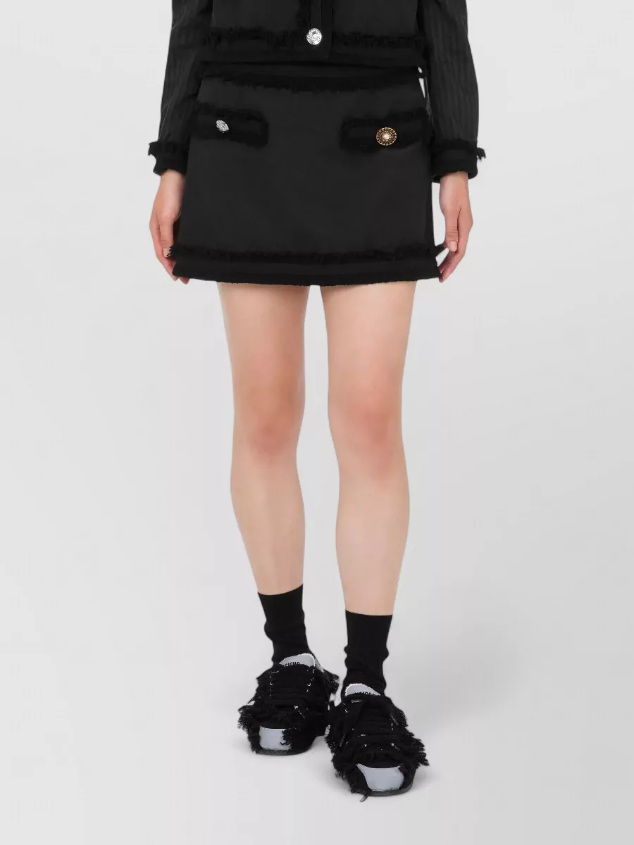 Moschino Stretch Bouclé Skirt Fringe Trim Buttons Pockets