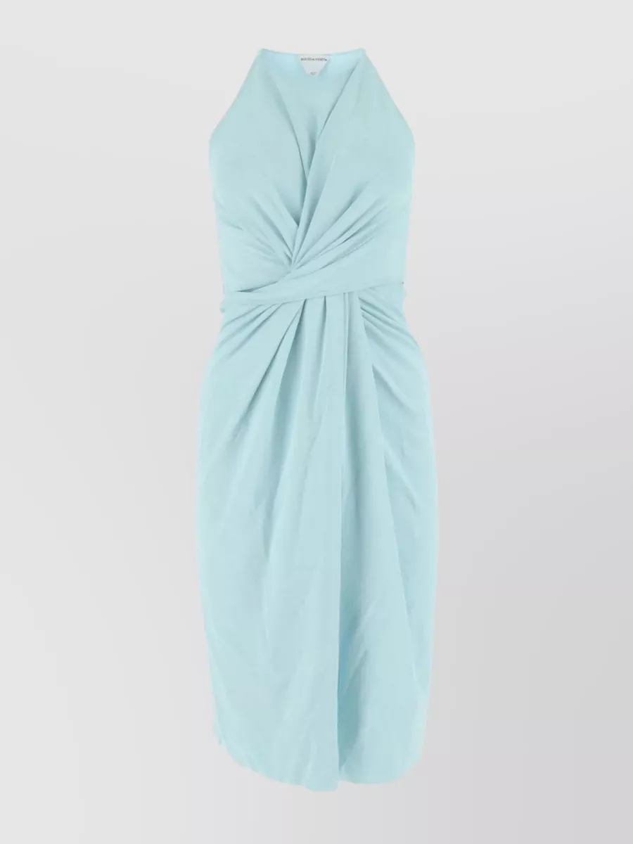 Shop Bottega Veneta Front Drape Knee-length Dress With Twist Detail In Cyan