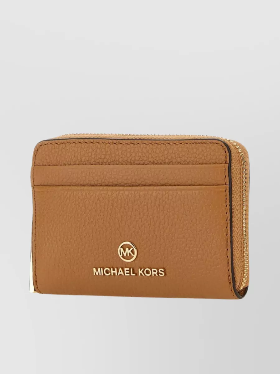 Shop Michael Kors Multiple Pockets Pebble Leather Wallet In Beige
