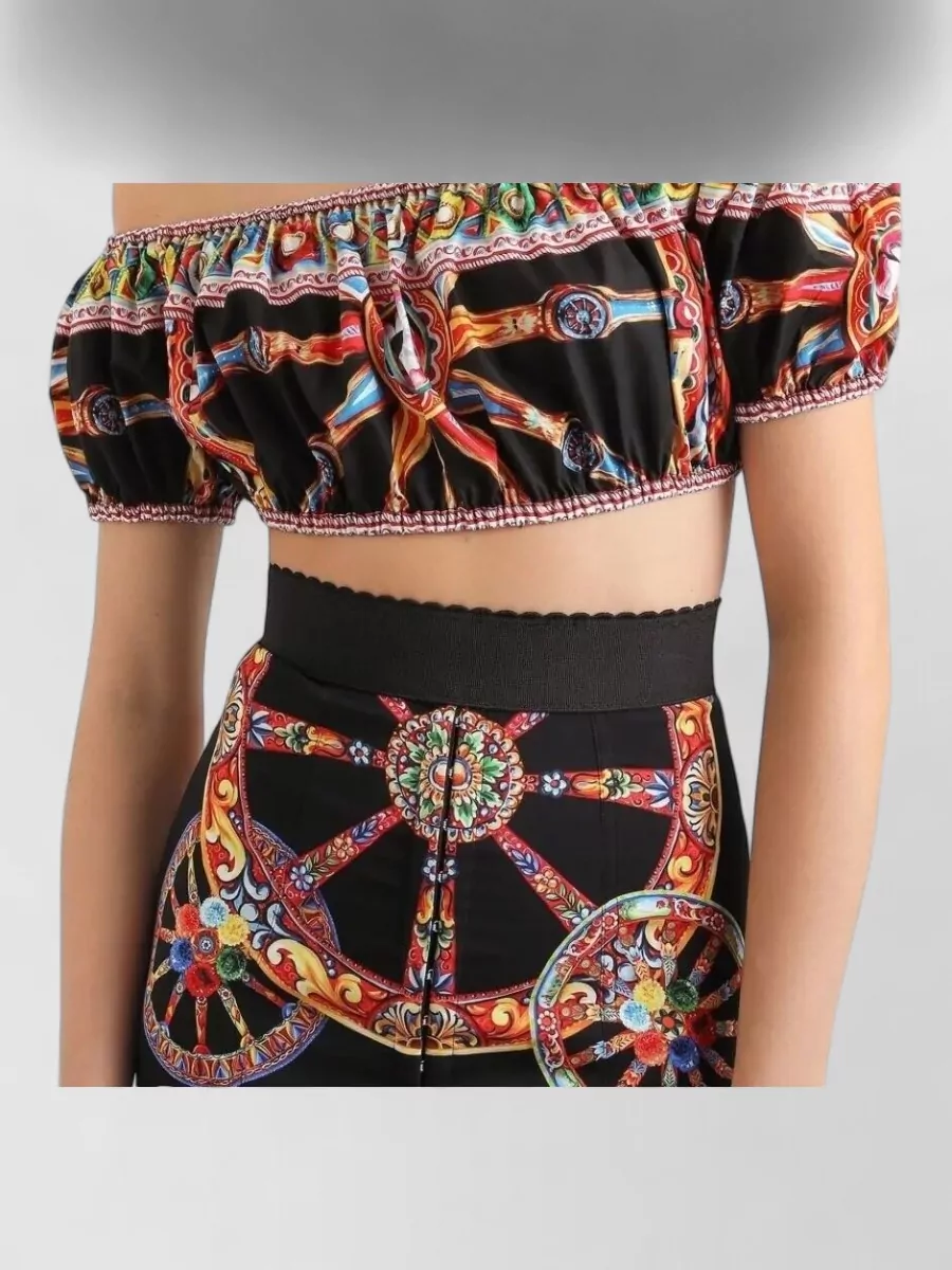 Dolce&Gabbana Cotton Off-The-Shoulder Printed Cropped Blouse