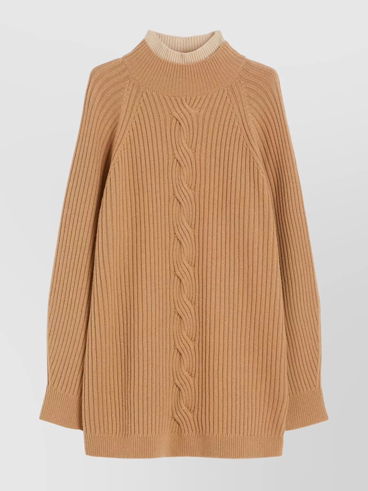 Max Mara Alcazar Cable Knit High Neck Sweater In Brown