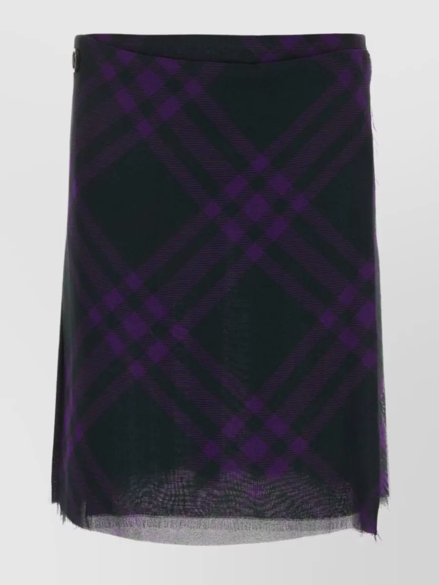 Shop Burberry Asymmetrical High-waisted Silk Skirt With Plaid Pattern In Blue